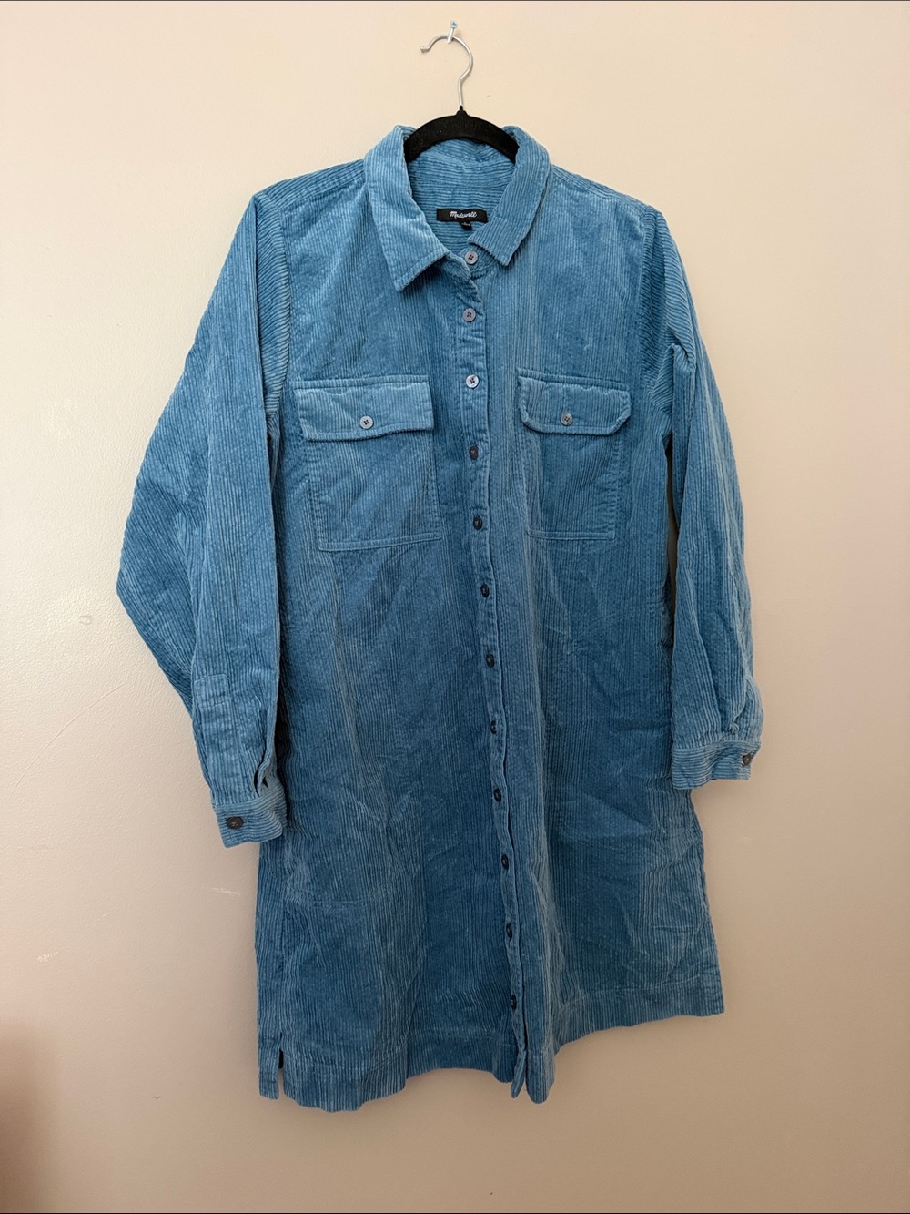 Madewell Dusty Blue Corduroy Longline Shirt Jacket